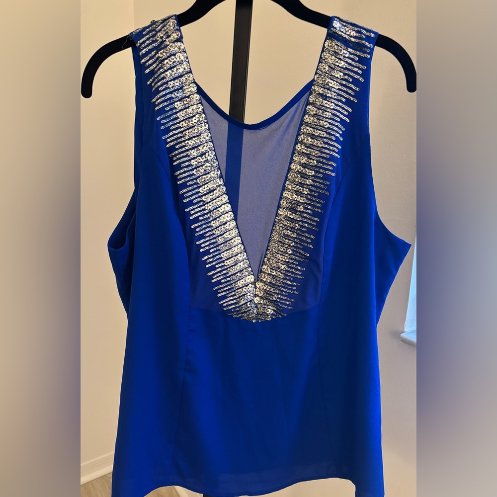 XOXO Elegant Blue Sleeveless Top with Silver Accents